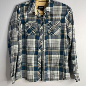 Marmot Blue Plaid Flannel Shirt Sz Small Corduroy